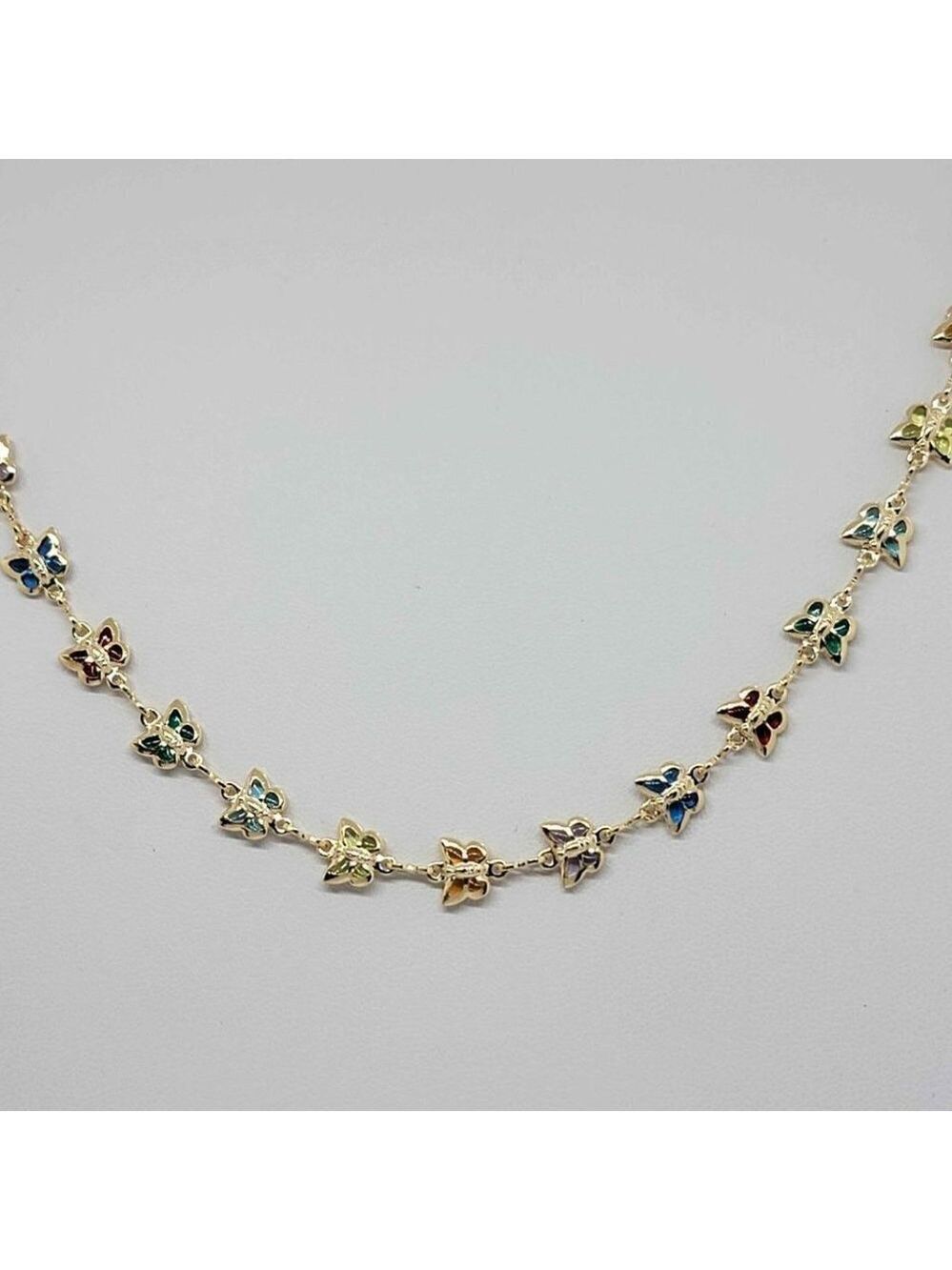 Brand New Brazilian 18k Gold Filled Multi Color Butterflies Necklace